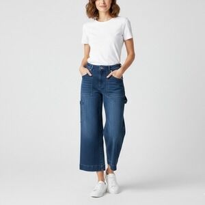 Maeve Anthropologie Gardener Carpenter High Rise Wide Leg Crop Jeans Dark Sz 28